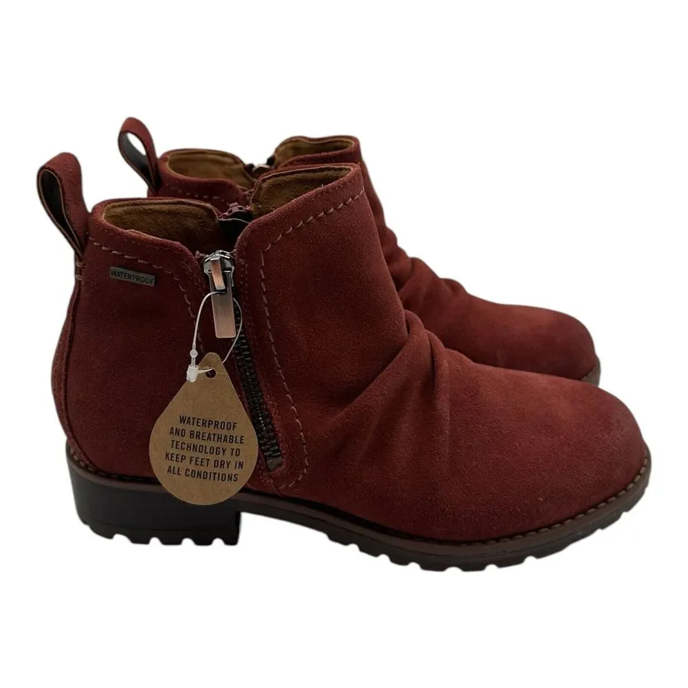 Clarks Aspra Walk Boot Women 6.5 Chestnut Brown Suede Side Zip Bootie Waterproof